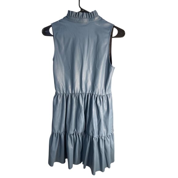 Fate Halter Tier Mini Faux Leather Ruffled Dress Steel Blue Size Small, NWT - Picture 6 of 8